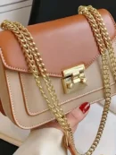Mini Turnlock Square Shoulder Bag with Golden Chain Strap