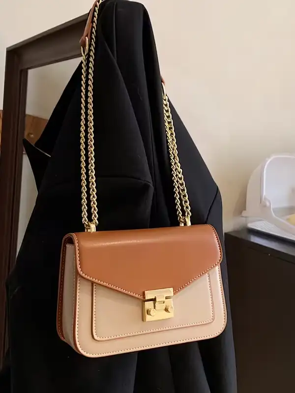 Mini Turnlock Square Shoulder Bag with Golden Chain Strap - Image 2
