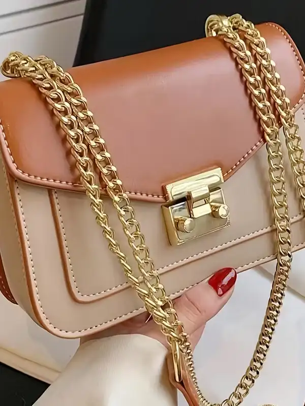 Mini Turnlock Square Shoulder Bag with Golden Chain Strap