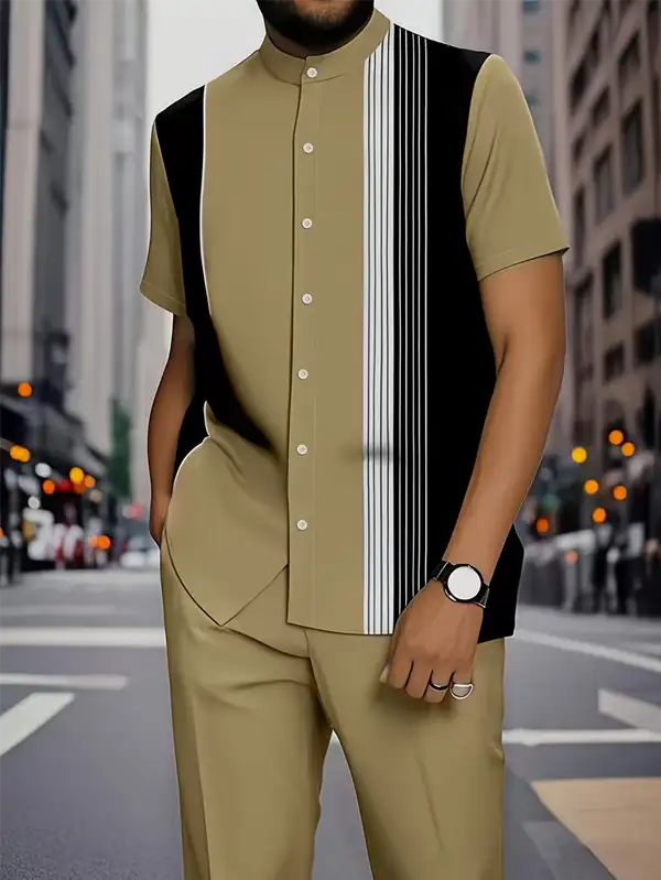 European and American Men's fashion stripe pattern print design - Image 2