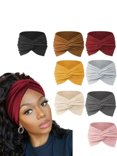 Set of 8 Women'S Sweat-Absorbing Headbands - Breathable And Elastic